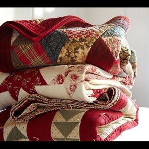 New Vintage S/3 Pottery Barn Tumbling Block Patchwork Quilt Set, F/Q, 2 Standard